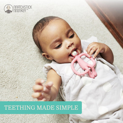Matchstick Monkey, Original Teether & Gel Applicator, Antimicrobial Silicone Teething Toys for Baby, Easy to Grip, BPA Free, 3 Months Old+, 10.5 cm, Dusty Pink Monkey