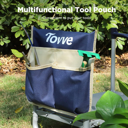 Tovve Upgraded Garden Kneeler and Seat with Thicken & Widen Soft Kneeling Pad, Heavy-Duty Foldable Garden Stool with Large Garden Tool Bag, Portable Garden Bench Gardening Gifts for Women, Seniors