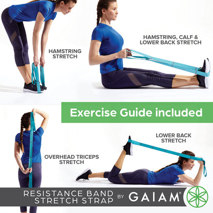 Gaiam Restore Resistance Band Stretching Strap - Stretch Legs & Arms with Medium Resistance Loops, Multiple Holds for Increased Range of Motion, Flexibility or Strength Training