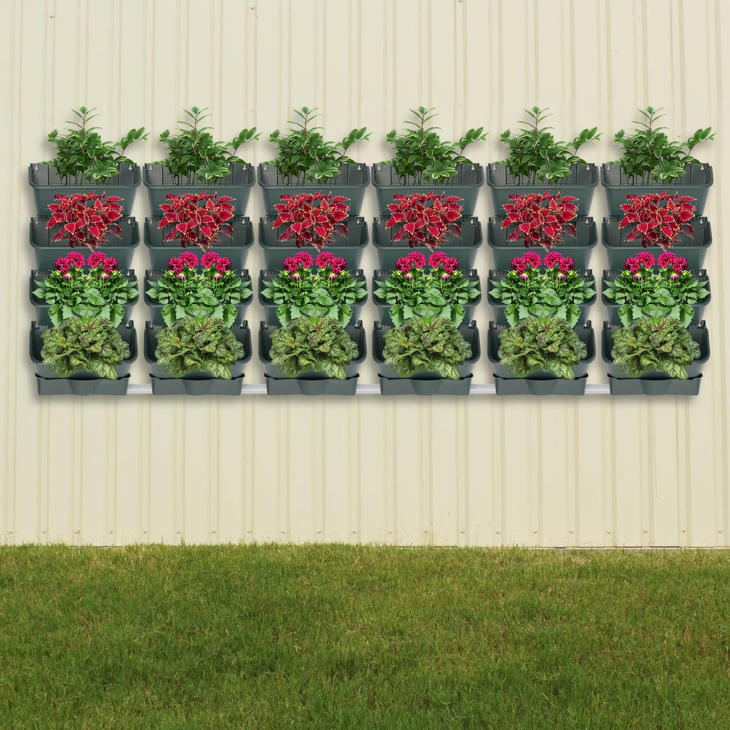 24 Pack Hanging Vertical Wall Planter,12.99inch Wall Mounted Planter for Patio Outdoor Decor,Home Army Green Plastic Pot Balcony Plant Vegetable Fruit Herb Hanging Pocket Holder Flowerpot (Army Green)
