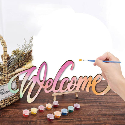 CREATCABIN Laser Cut Wood Sign Wall Art Welcome Letter Sign Decorative Wall Sculpture Hanging Decor Unfinished for Housewarming Door Wall Room Decoration 11.8" x 4.7"