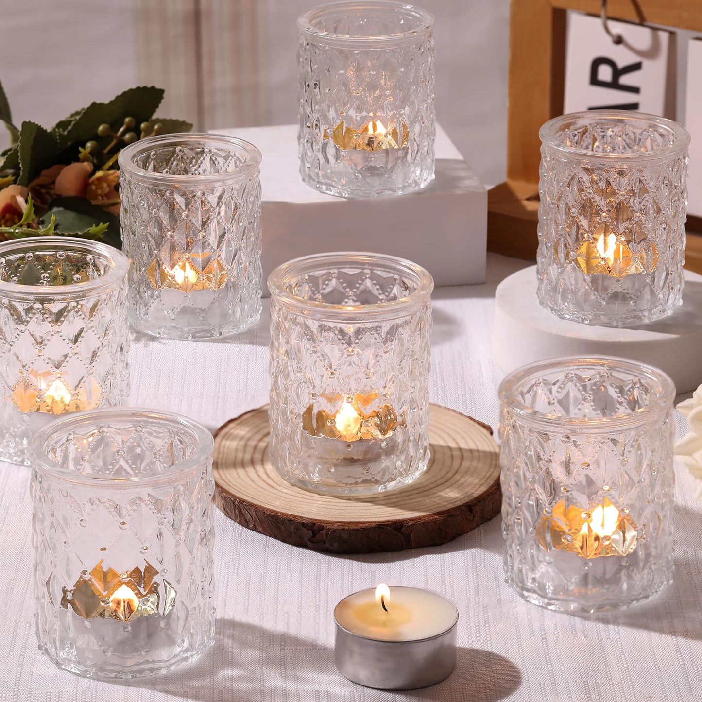 TripodBird 36 Pcs Clear Votive Candle Holders, Glass Candle Holders for Wedding Table Decorations, Tea Light Candle Holder, Candle Votives for Baby Shower Christmas Party Table Decor, Home Decor
