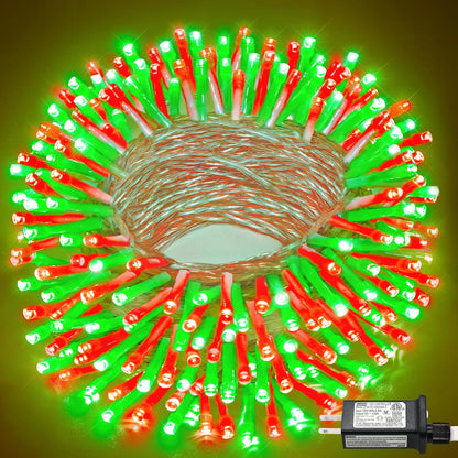 66FT 200 LED Outdoor String Lights, Plug in Connectable Christmas Lights Indoor Clear Wire, Waterproof 8 Modes String Lights for Outside Xmas Tree Patio Garden Roon Party Decorations, Red and Green