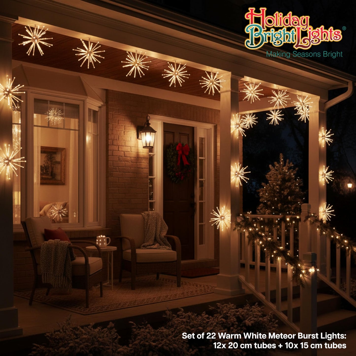 Holiday Bright Lights 20 Inch LED Meteor Burst Warm White Indoor Outdoor Starburst Decoration