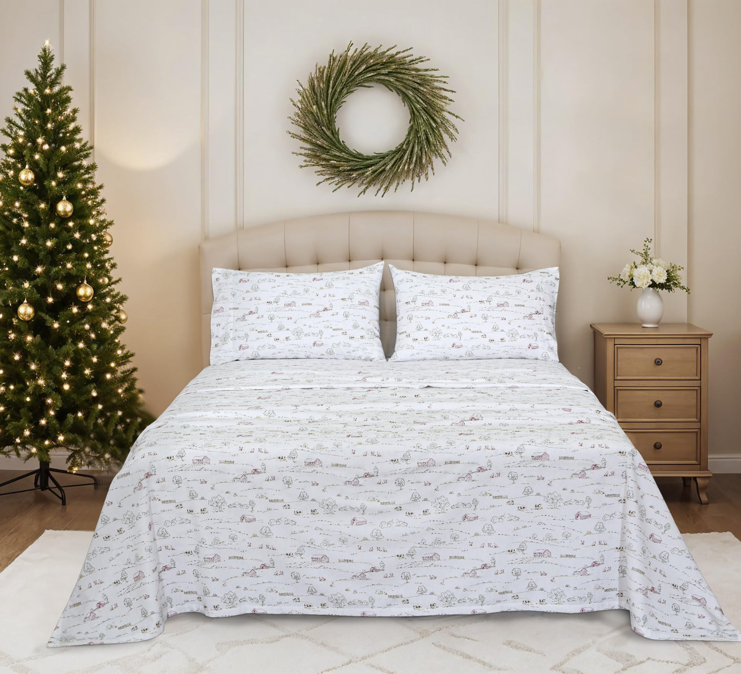 RUVANTI Flannel Sheets Queen Size - 100% Cotton Double Brushed Bed Sheets, Deep Pockets 16 Inches Queen Sheet Set, All Seasons Breathable & Extra Soft - Warm & Cozy, 4 Piece, Rustic Homestead