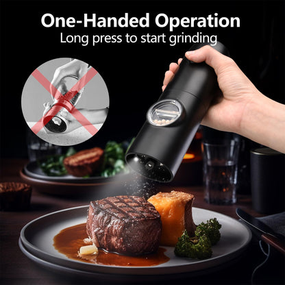 Electric Salt and Pepper Grinder Set, Rechargeable Pepper Grinder with Charger Tray, USB Cable, One Hand Operation, Adjustable Coarseness with Ceramic Grinder (Set of 2,Black)