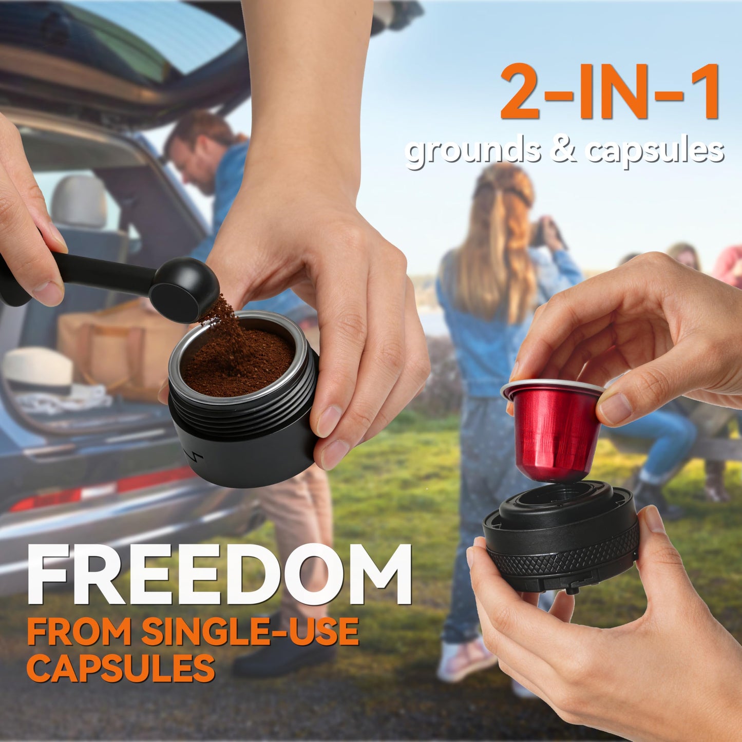 Portable Coffee Maker Electric Espresso Machine, 20 Bar Coffee Espresso Maker for Travel Self-Heating, Battery Powered with USB-C, 7800mAh, 2-IN-1 for Ground Coffee & NS Capsule, for Hiking, Office,RV