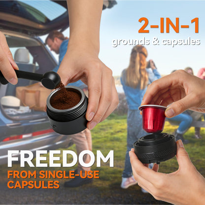 Portable Coffee Maker Electric Espresso Machine, 20 Bar Coffee Espresso Maker for Travel Self-Heating, Battery Powered with USB-C, 7800mAh, 2-IN-1 for Ground Coffee & NS Capsule, for Hiking, Office,RV