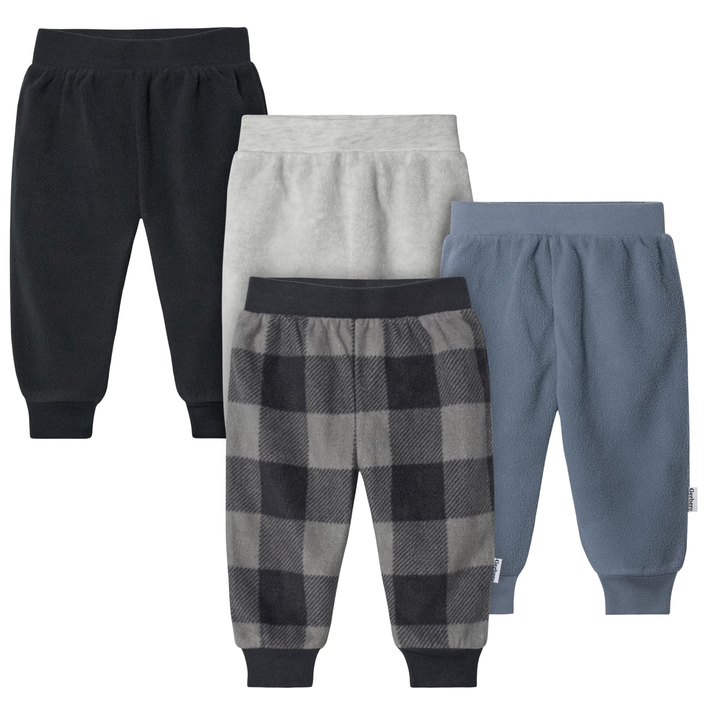 Gerber Baby Boy's 4-Pack Microfleece Pants, Navy Gingham