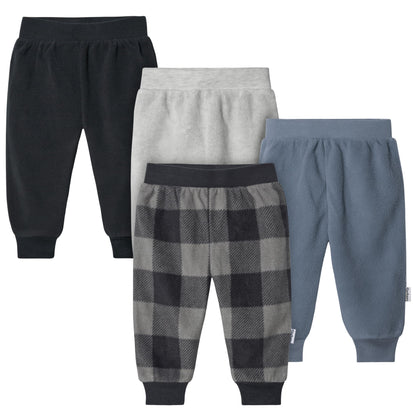 Gerber Baby Boy's 4-Pack Microfleece Pants, Navy Gingham