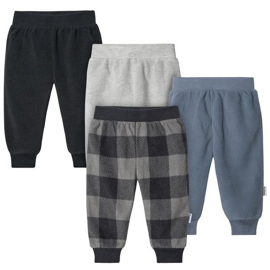 Gerber Baby Boy's 4-Pack Microfleece Pants, Navy Gingham