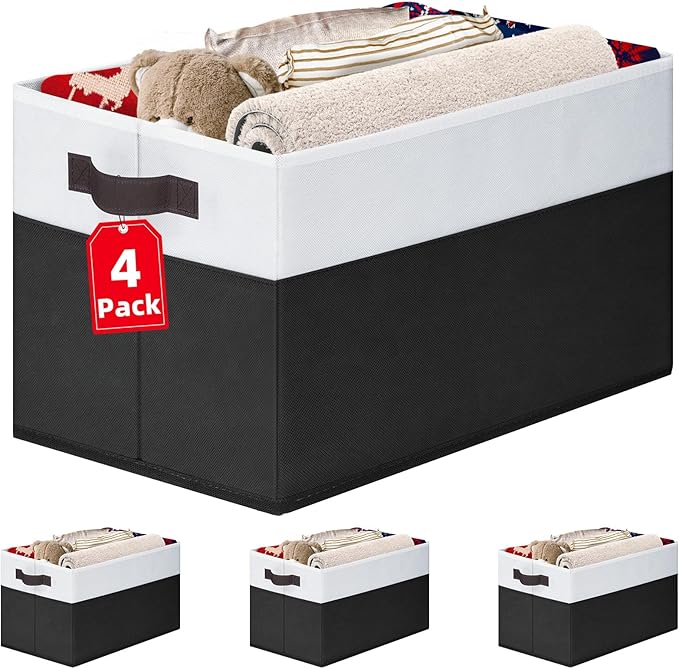 Criusia Large Storage Bins for Shelves 4 Pack, Closet Storage Baskets for