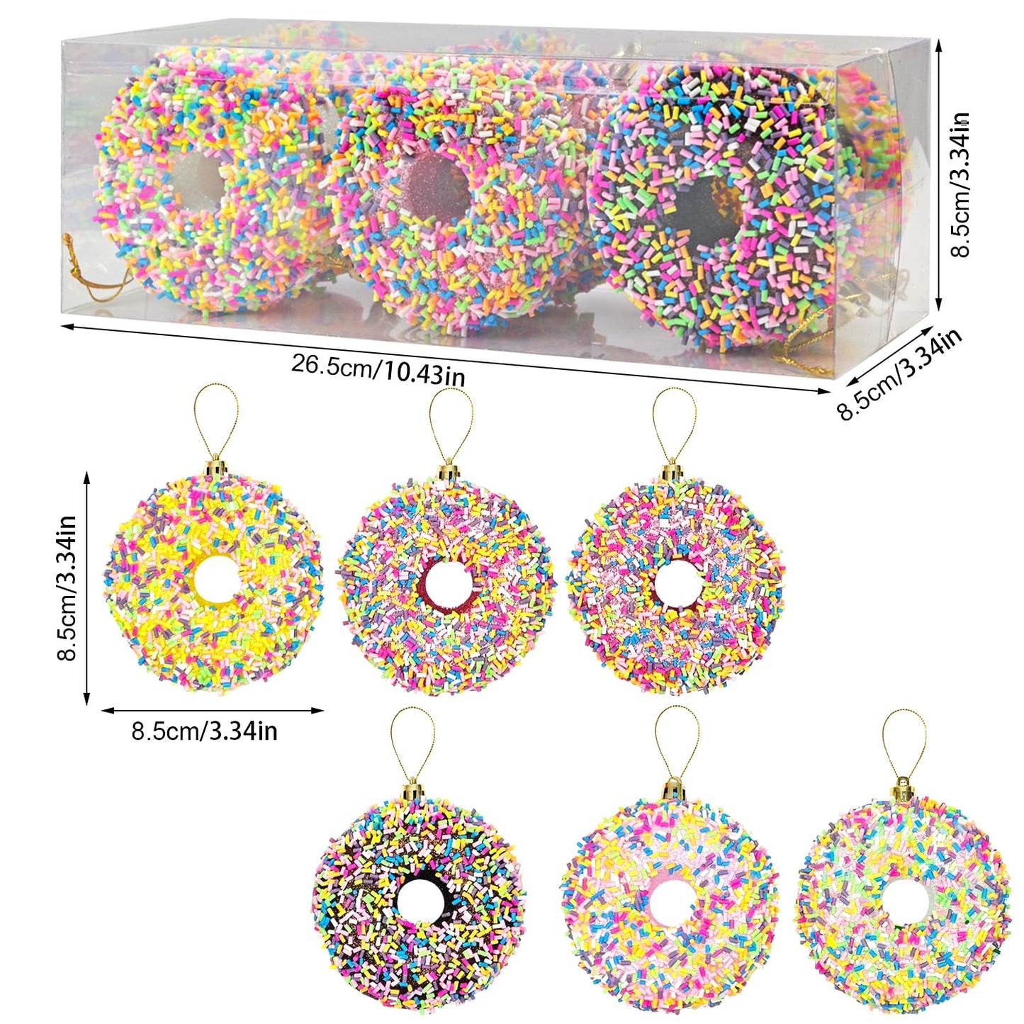 LANGXUN 6pcs Donut Candy Land 2025 Xmas Birthday Party Wedding Suppiles Decoration, Hanging Candy Cane Christmas Tree Décor, Christmas Decorative Hanging Ornaments Crafts