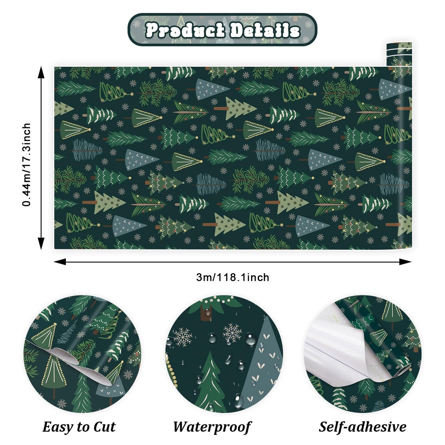 IARTTOP Christmas Tree Wallpaper Pine Tree Contact Paper Green Christmas Wallpaper Peel and Stick Holiday Self Adhesive Art Paper for Xmas Gift Holiday Party Cabinet Decoration(17.3"X118.1")