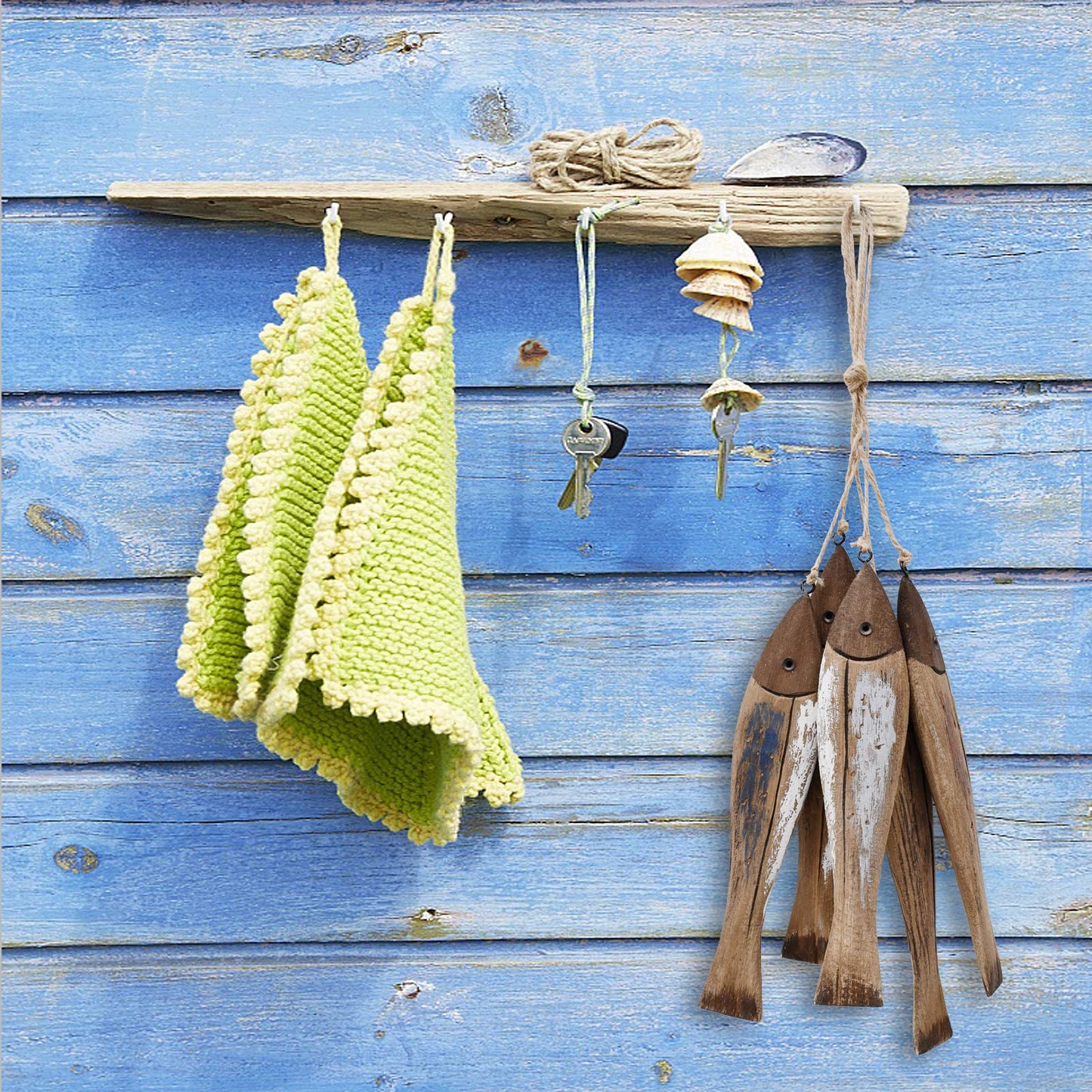 Morning View Wood Fish Wall Decor Nautical Decorations for Home Beach House Decorative Coastal Hanging Fish Decor Set of 2 Ocean Lake Sea Theme Wall Sculpture Bathroom Bedroom Wall Art