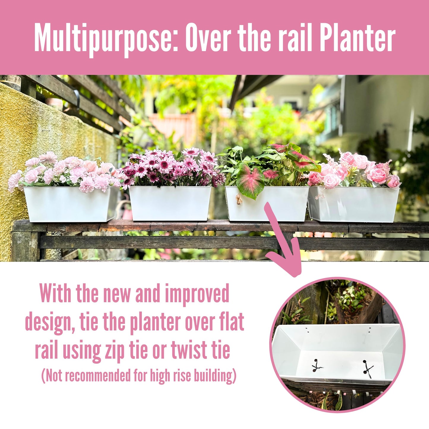 LaLaGreen Rail Planter (16 Inch, 4 Pack) Rectangular Metal Metal Hanging Flower Pots Railing Fence Balcony Gardening for Apartment Patio Planters Garden Style Iron Outdoor Deck Decoration Porch Decor