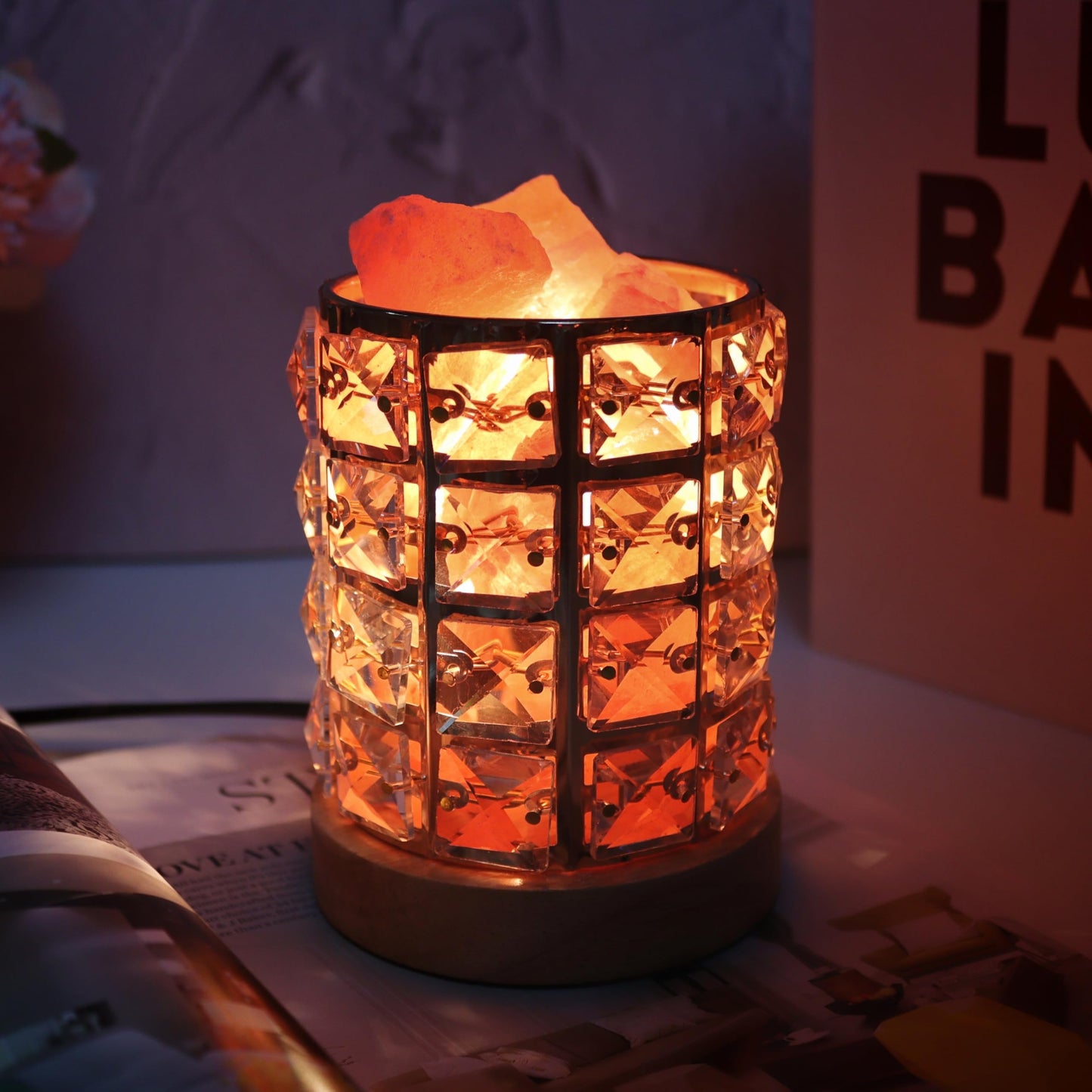 Natural Himalayan Pink Salt Lamp, Dimmable Single Lighting, Plug-in Powered, Crystal Salt Rock Lamp,Glow Night Light for Bedroom Office, UL & ETL Certified Cord (Crystal Cylinder)