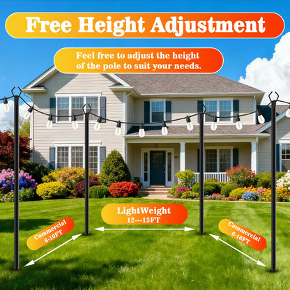 LETIANPAI 8 Pack String Light Poles,10 FT Metal Poles with Fork for Outdoor String Lights,Outdoor Light Poles with Fork,Poles/Post/Stand for Outside