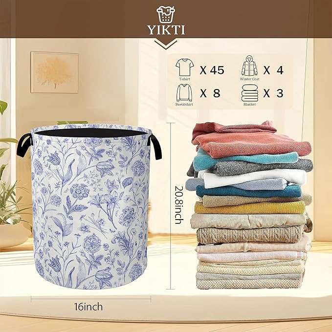 Hydrangea Flowers Laundry Basket, Rustic Floral Clothes Hamper, Oxford Cloth
