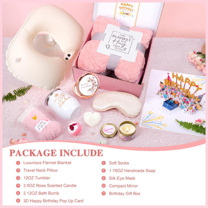 HSOEIXL Birthday Gifts for Women, Unique Spa Birthday Gift Basket with Blanket for Women - Happy Birthday Gifts for Her, Mom, Sister, Teacher, Girlfriend, Coworker, Wife, Bestie, BFF