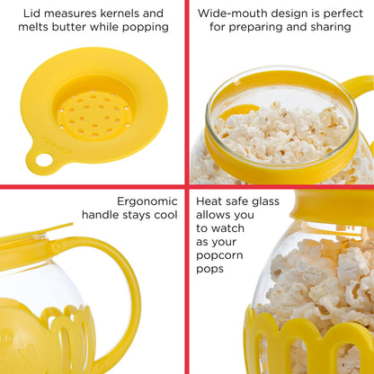 Ecolution Patented Micro-Pop Microwave Popcorn Popper with Temperature Safe Glass, 3-in-1 Lid Measures Kernels and Melts Butter, Made Without BPA, Dishwasher Safe, 3-Quart, Aqua