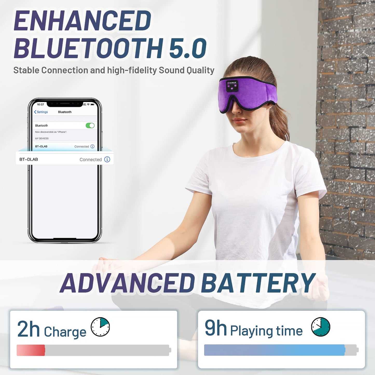 Boodlab Sleep Headphones Bluetooth Sleep Mask, 3D Sleep Eye Mask with Ultra-Thin HD Stereo Speakers Washable Adjustable for Sleeping Side Sleepers, Air Travel,Yoga,Meditation,Holiday (Purple)