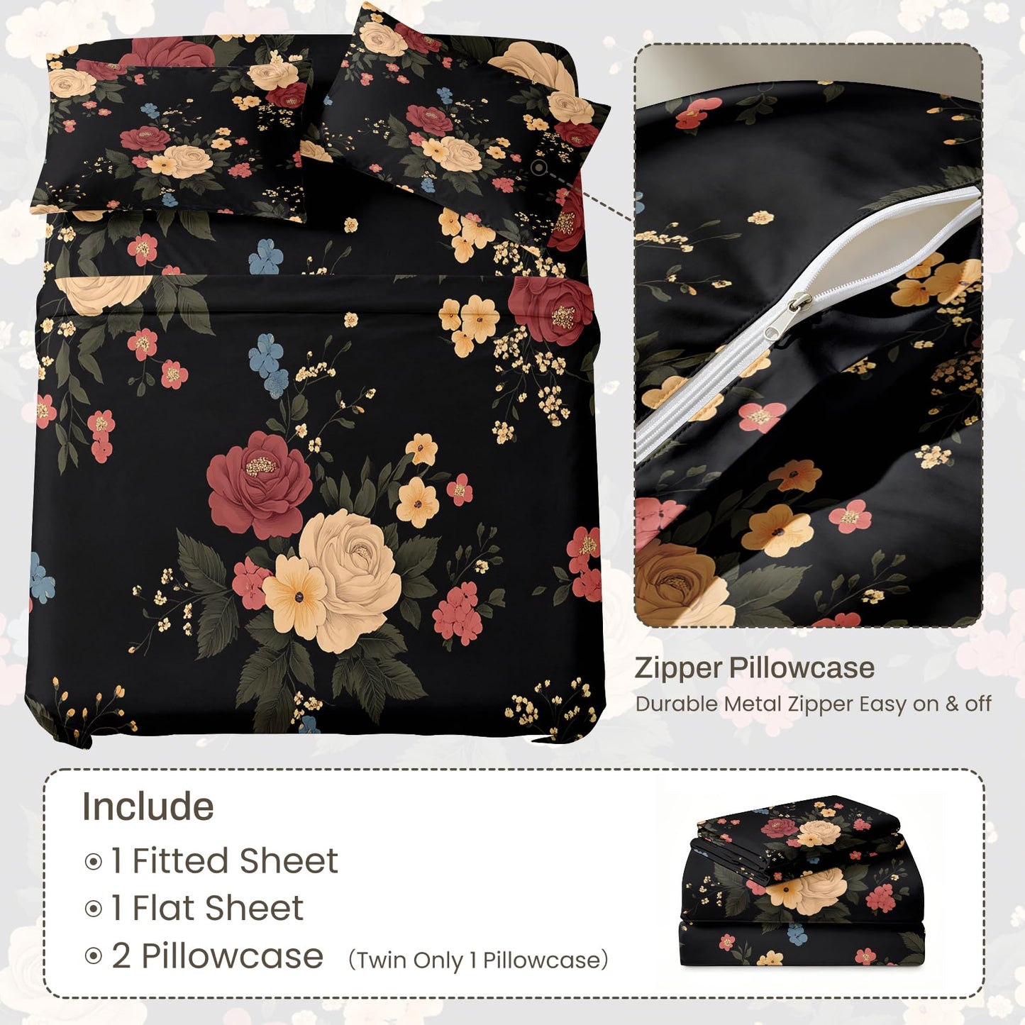 Peony Floral Bedding Set 4 Pcs Flowers Full Sheets