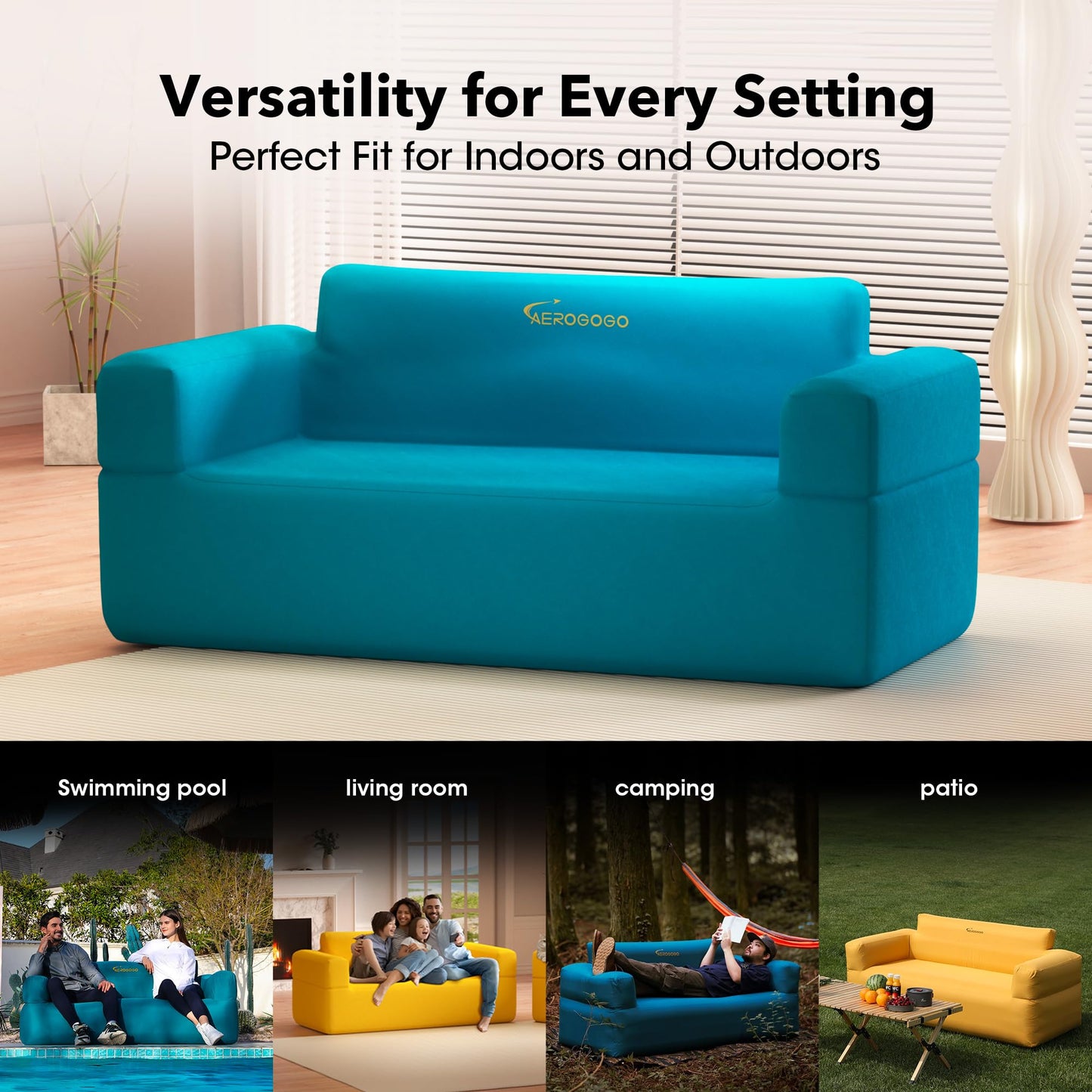 Inflatable Couch for Camping with Built-in Pump, Portable Blow Up Sofa, Multifunctional Inflatable Furniture has High-Pressure Resistant Fabric Suitable for Backyard Beach Music Festival Party (Blue)