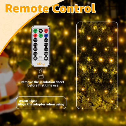 Ollny Net Lights Outdoor Mesh Light 10x7ft, 210LED Clear Wire Connectable Christmas Net Lights with 8 Modes, IP67 Waterproof Bush Light for Tree Wall Ceiling Outside Decorations, Warm White