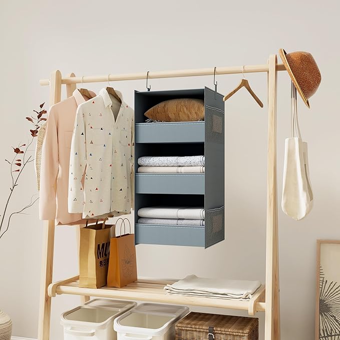 3-Shelf Hanging Closet Organizer and Storage, Foldable Hanging Closet Shelves
