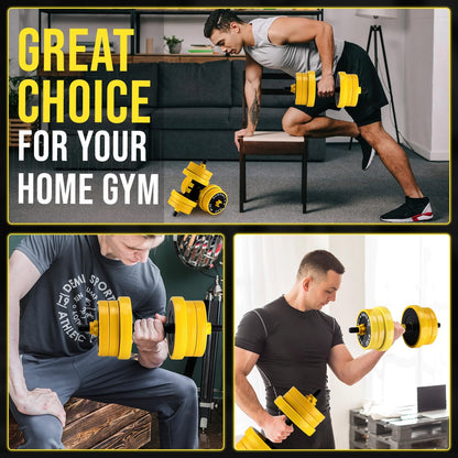 2-in-1 Adjustable Weight Set 44 Lb, Adjustable Weights with Foam Shoulder Connector Used As Dumbbell and Barbell Set, Yellow
