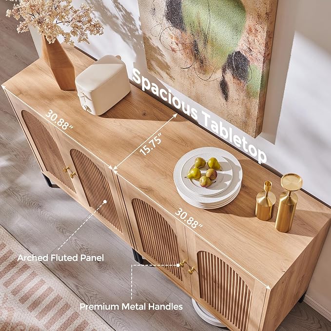 IFBUY Modern Sideboard Buffet Cabinet, 61.75" W Fluted Arched Buffet Cabinet