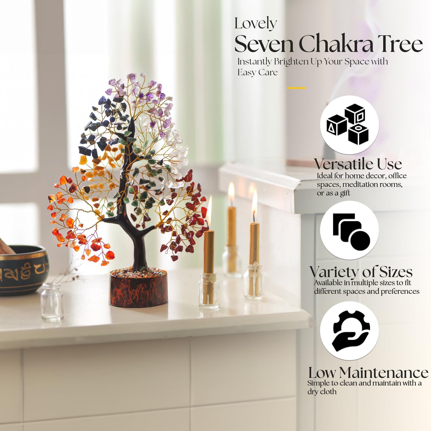 FASHIONZAADI Seven Chakra Tree of Life, Birthday Reiki Gifts for Women, Healing Crystal Gifts, Positive Energy Healing Crystals and Stones, Gemstone Healing 7 Crystal Tree