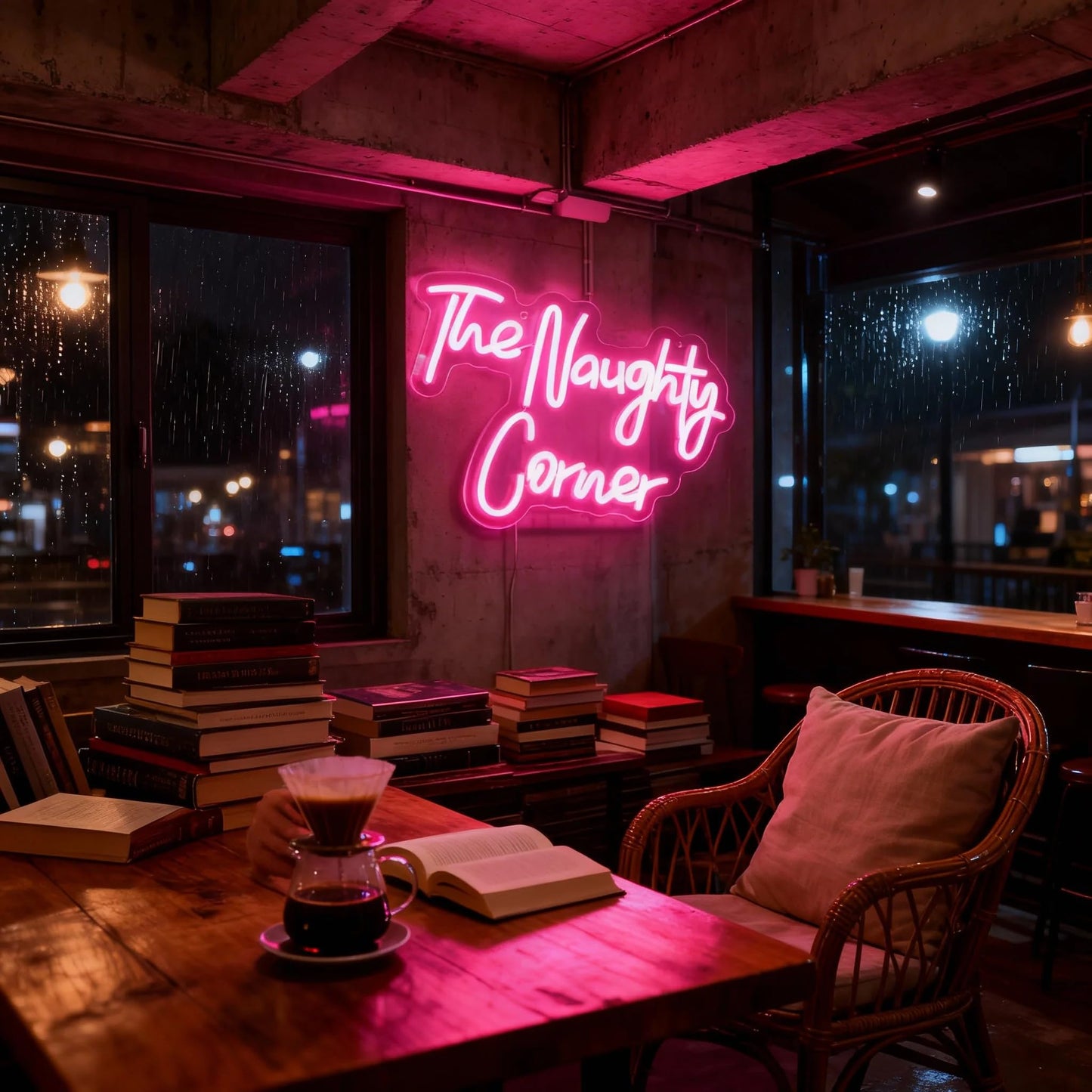 QiaoFei LED "The Naughty Corner" Neon Sign Pink Word/Letters USB Powered Neon Lights for Girls Room Home Bar Art Wall Decor Party Window Living Room Decor Birthday Christmas' Gift(Pink)