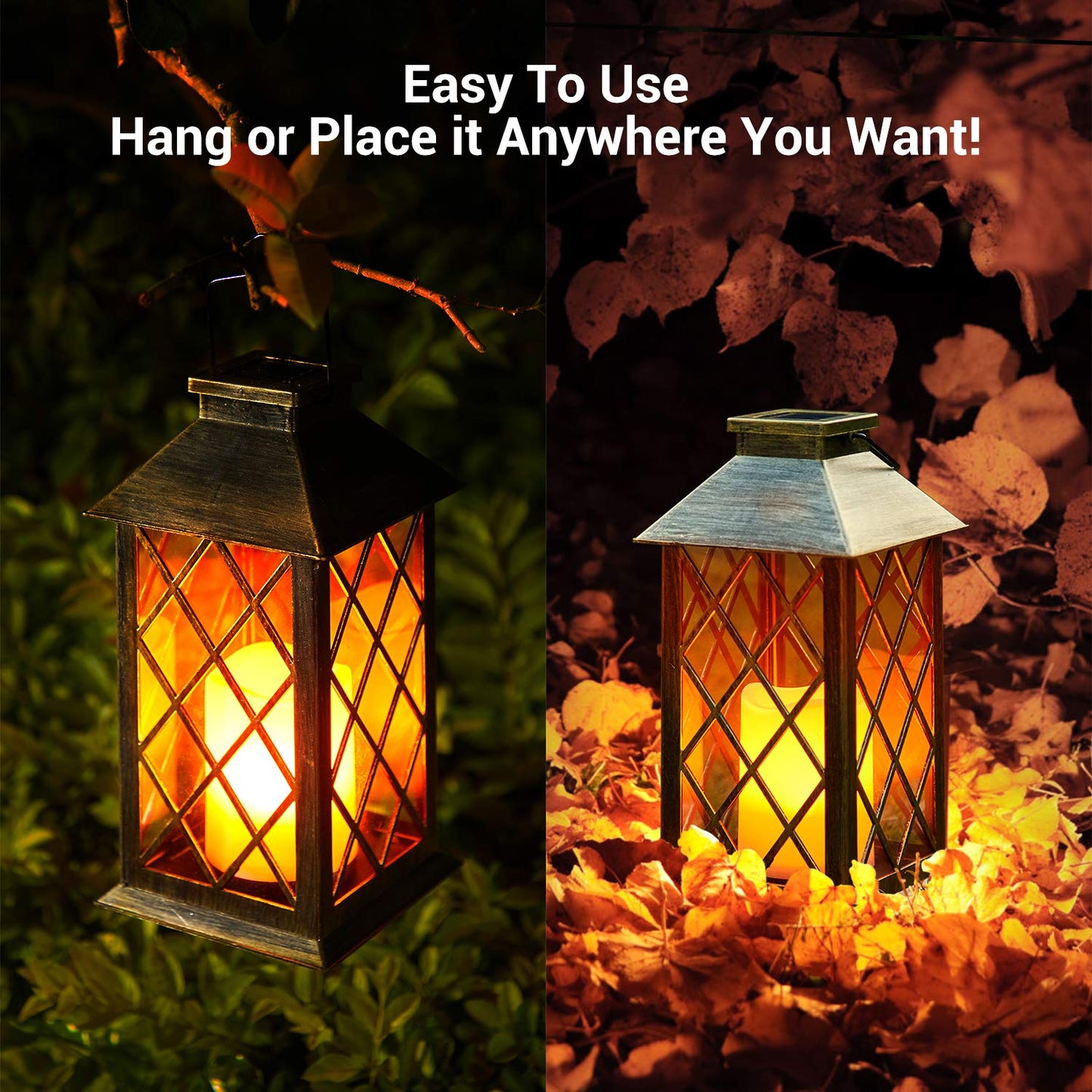 Solar Lanterns for The Garden– 2 Pack Garden Lanterns Flickering Moroccan-Style Outdoor Lights Auto On/Off Waterproof IP44 Warm White LED Ideal for Patio, Pathway & Christmas Decor