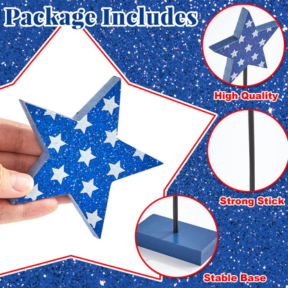 6Pcs Patriotic Memorial Day Tiered Tray Decor 250th Anniversary Wooden Star Set Memorial Red White and Blue Table Centerpiece Sign Decoration for Veterans Labor 4th of July Home Office Patriotic Party