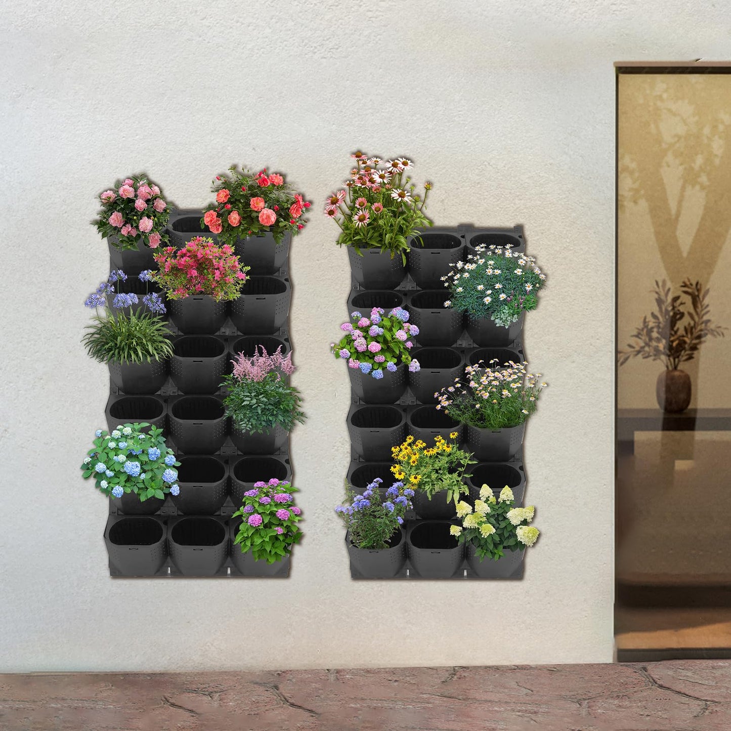 YUYANSHOP Wall Planter, Wall-Mounted Planter with 36 Pots, Wall-Mounted Flower Pot Holder with 36 Non-Woven Fabrics for Gardens, Terraces, Balconies, Patios