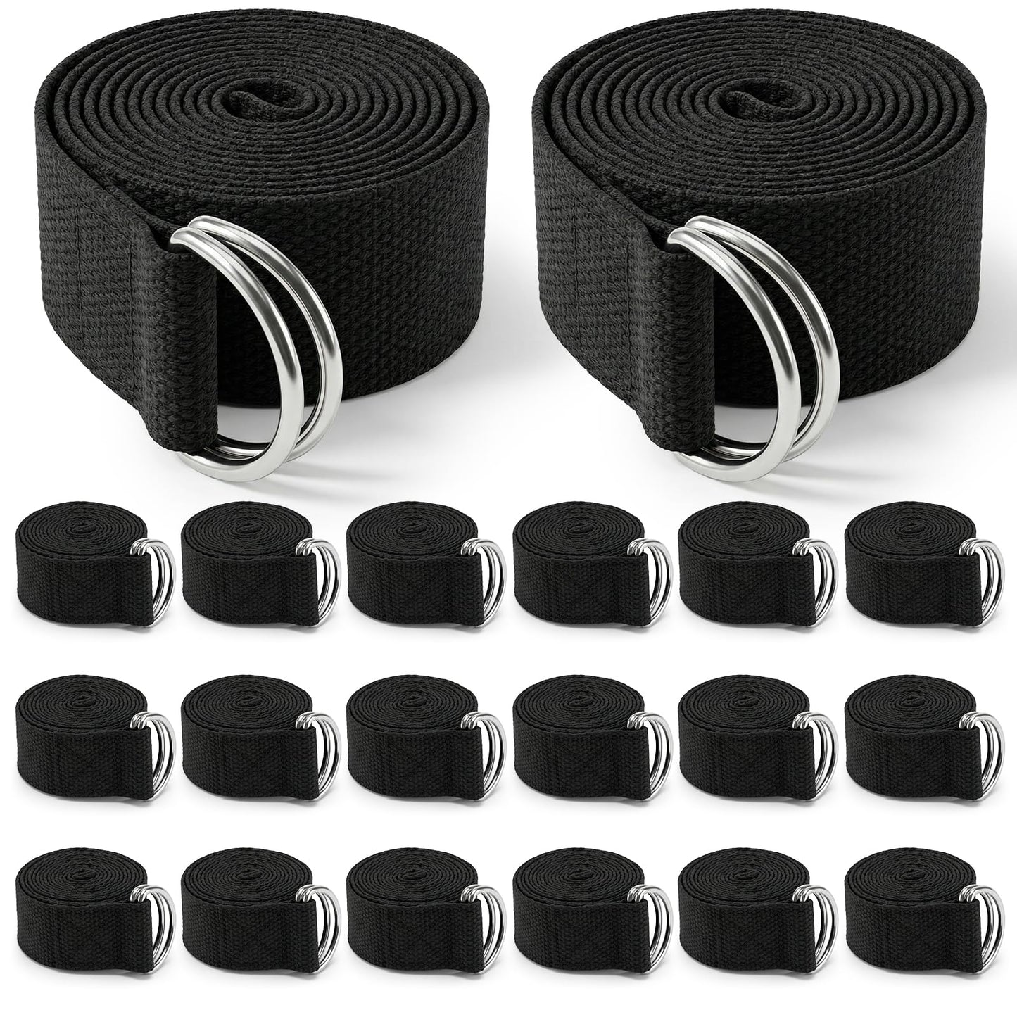 20 Pcs Yoga Mat Strap & Yoga Straps for Stretching, 6ft Adjustable Exercise Stretch Band with Metal D Ring Buckle for Pilates, Fitness, Gym Workout, Dance, Physical Therapy (Black)