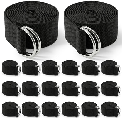 20 Pcs Yoga Mat Strap & Yoga Straps for Stretching, 6ft Adjustable Exercise Stretch Band with Metal D Ring Buckle for Pilates, Fitness, Gym Workout, Dance, Physical Therapy (Black)