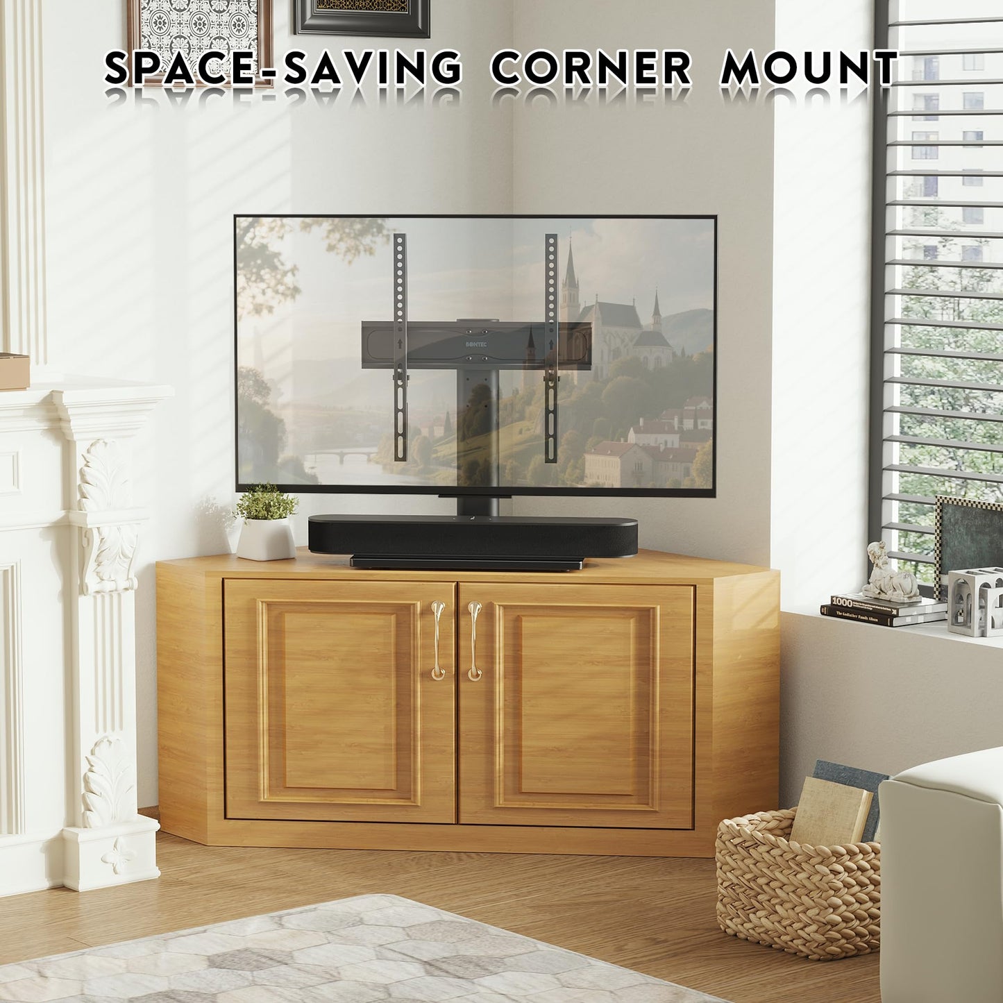 BONTEC Universal TV Stand for 24–60 Inch LCD LED OLED Plasma TVs, Height Adjustable Table Top Pedestal with Bracket, 8mm Tempered Glass Base, 45kg Load, Max VESA 400x400mm, Cable Management