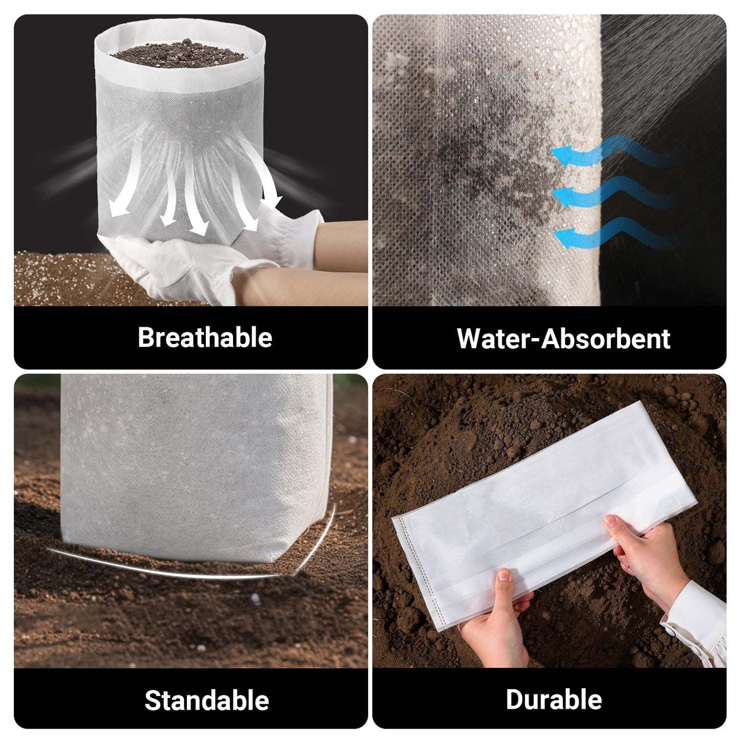 ENPOINT Fabric Grow Bags - 12.6x13.4 inches Breathable Seed Starter Plant Grow Bags for Seedling Pots, Nursery Pots for Plants, 50pcs