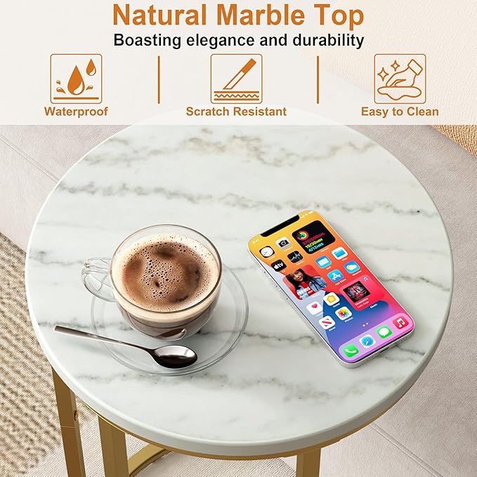 Function Home C Table End Table, Marble C Shaped Sofa Side Table, Couch Tables