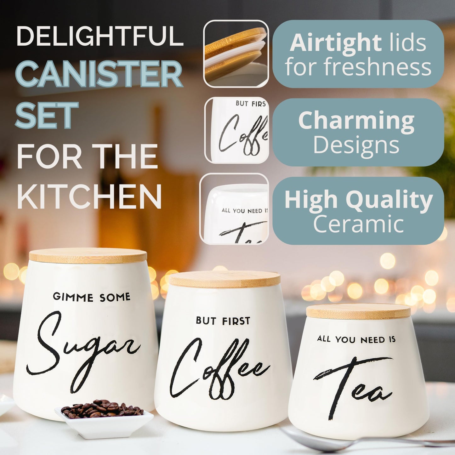 FIFTH FORK Coffee Bar Container Set - 3-Piece Airtight Kitchen Canisters