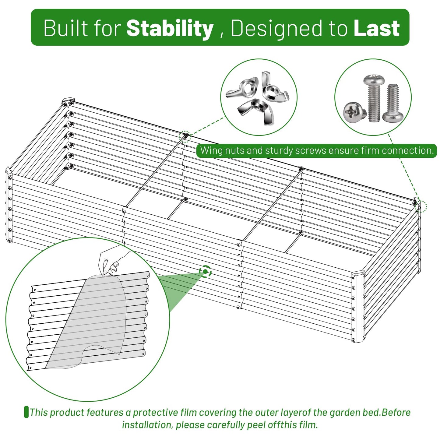 SnugNiture 6x2x2FT Galvanized Raised Garden Bed Kit, Metal Planter Box for Planting Plants Vegetables, Brown