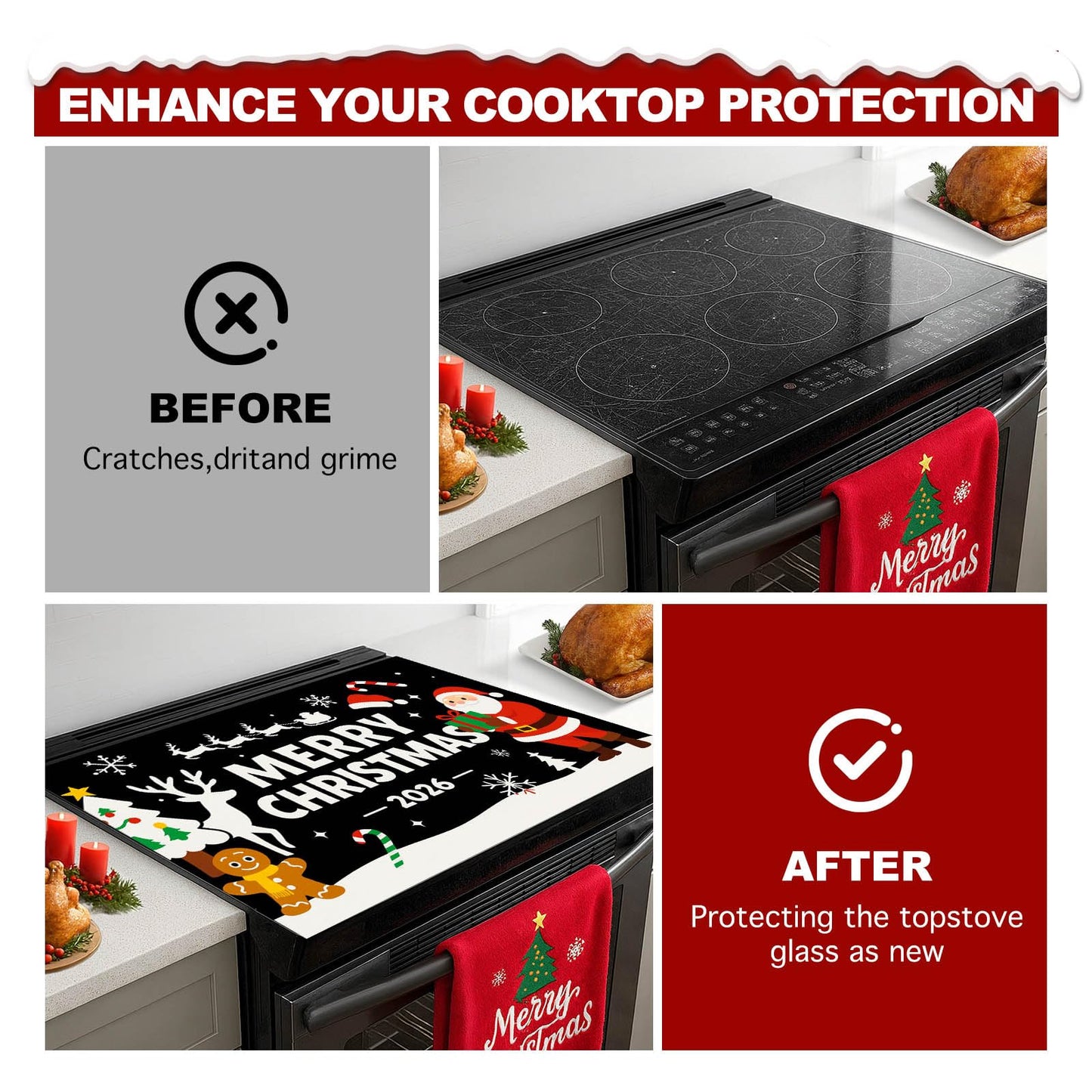 HOMETITUTE Nativity Scene Stove Top Cover 28x20 Inch Glass Top Protector Christmas Religious Kitchen Counter Mat Heat Resistant Silicone Cooktop Cover Holiday Decoration
