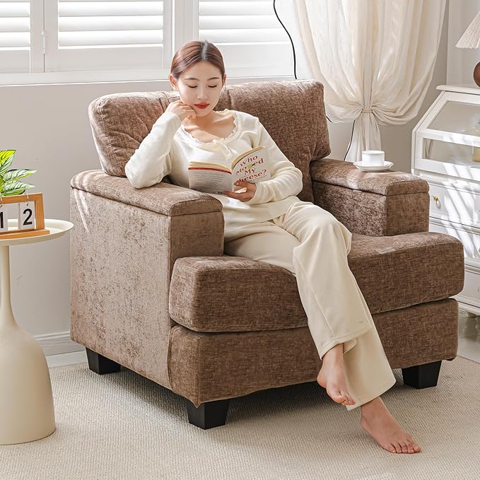 Oversized Accent Chair with Armrest Organizer, Living Room Chairs with 7.8''