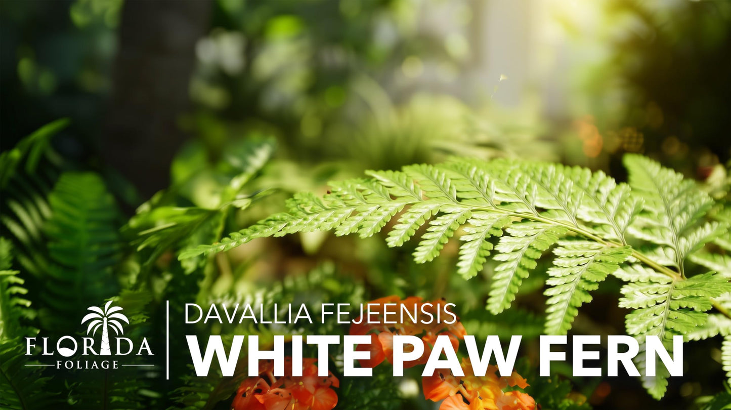 White Paw Fern | 20 Live Plants | Davallia Tyermanii | Indoor Outdoor Tropical Foliage | Fuzzy Root Houseplant | Exotic Decorative Greenery | Pet Safe