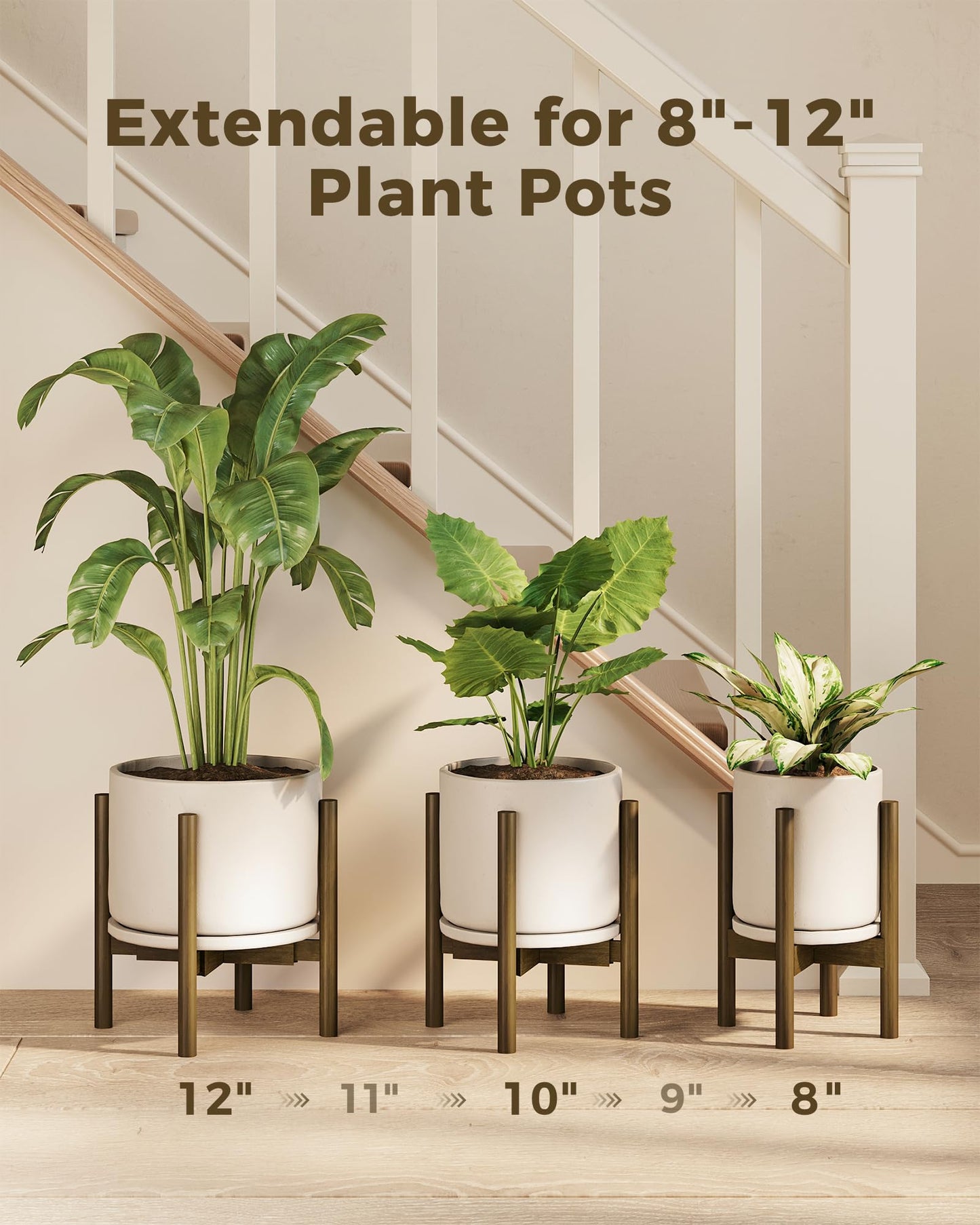 leaf&lull Adjustable Plant Stand Indoor Mid Century Modern Plant Stands Bamboo Plant Holder Corner Plant Stand for Indoor Plants Single Plant Stand Flower Stand for Home Living Room Bedroom Balcony Tea Brown 14.5 in