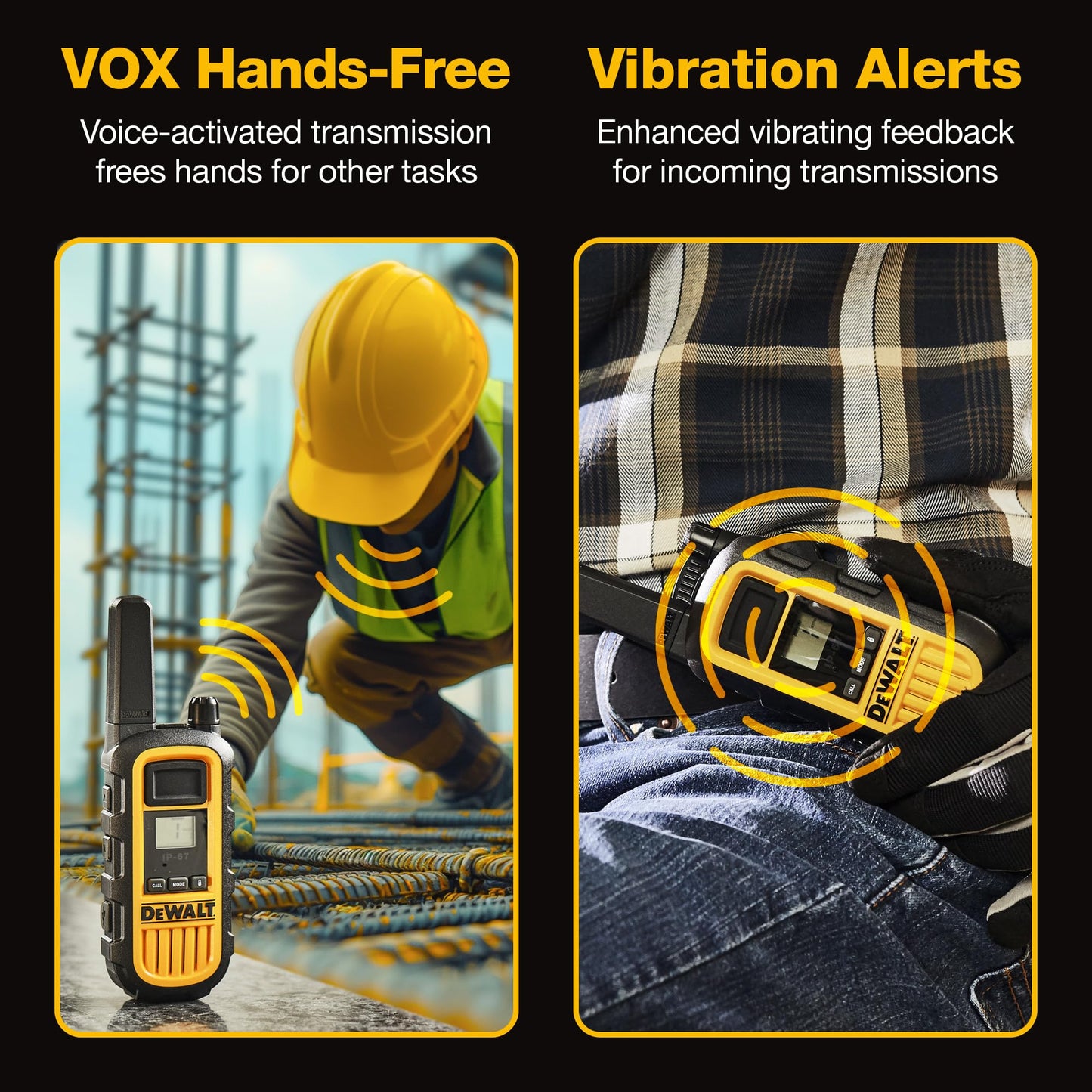 DEWALT DXFRS800 FRS Walkie Talkies Long Range 2 Way Radio, 2 Watt, Waterproof & Rechargeable, 2 Pack
