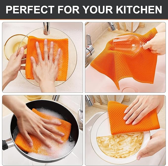 Kitinjoy 100% Cotton Kitchen Dish Cloths, 12 Pack Waffle Weave Ultra Soft